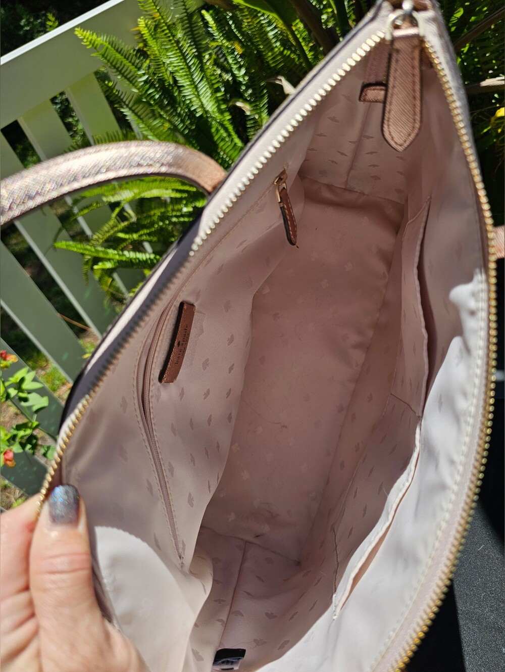 Kate Spade Shimmer Rose Gold Glitter Zip Top Tote Bag - Picture 11 of 12